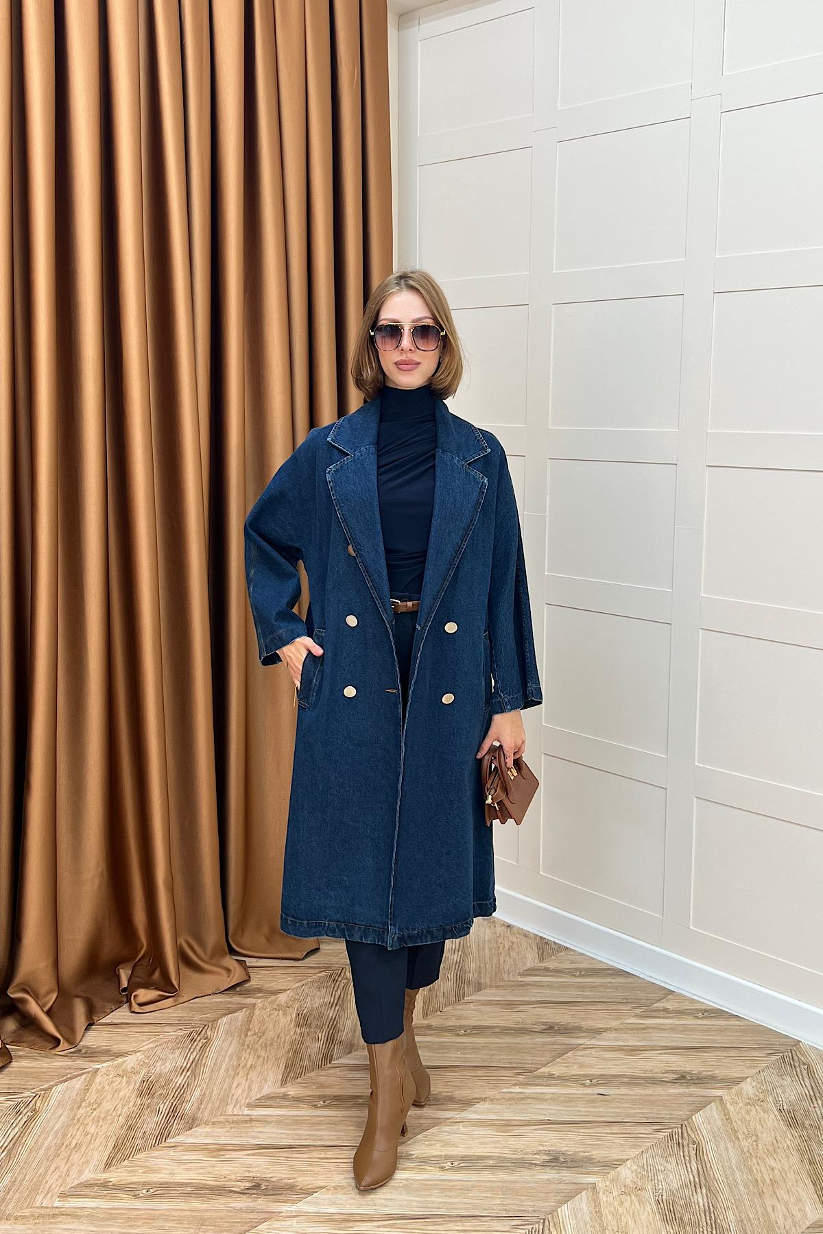 Uzun Denim Ceket Lacivert