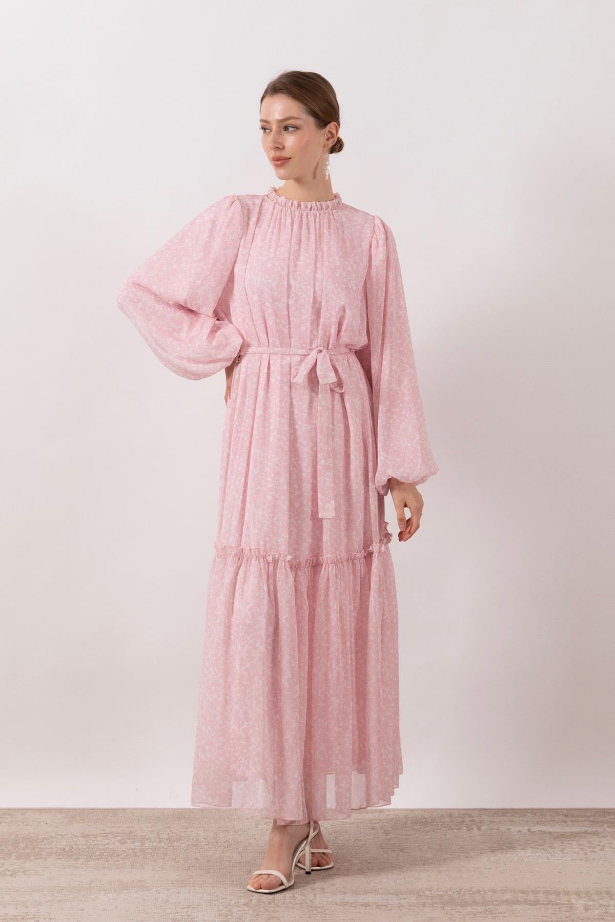 Zeny Şifon Elbise Pembe