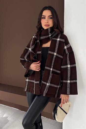 Cidde Kadın Ekose Kaşkol Hırka