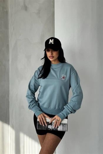Cidde Kadın Modal Kumaş Kol Parçalı Sweat MAVI