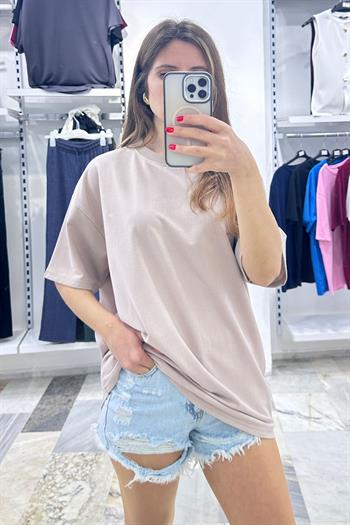 Cidde Unisex Düz Basic Baskısız Günlük Pamuklu Oversize T-shirt- Kadın Salaş Kesim Penye Tişört SOMON