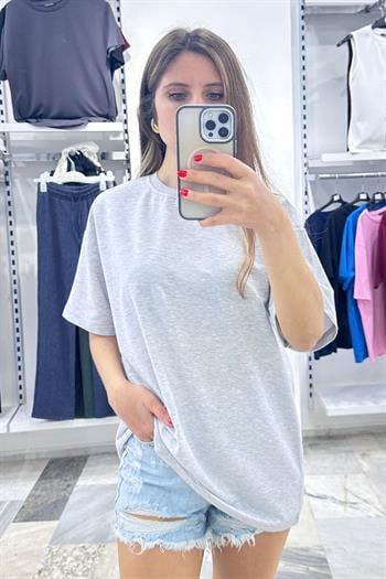 Cidde Unisex Düz Basic Baskısız Günlük Pamuklu Oversize T-shirt- Kadın Salaş Kesim Penye Tişört GRİMENAJ