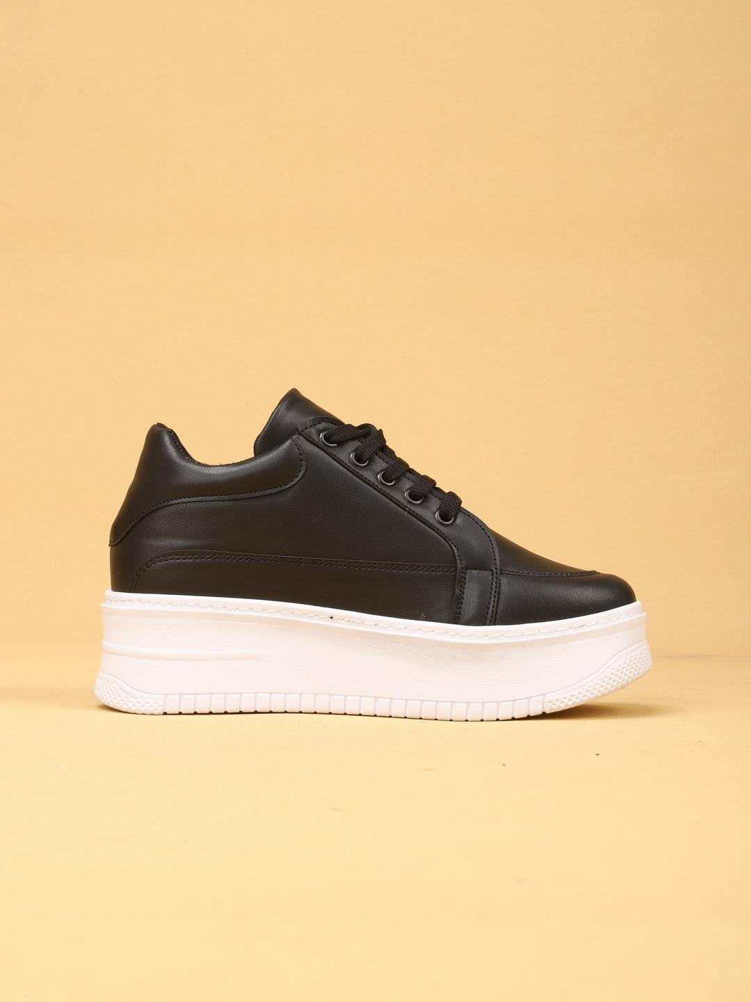 vektro Yüksek Tabanlı Şık ve Rahat Günlük Kadın Kalın Taban Siyah Sneaker