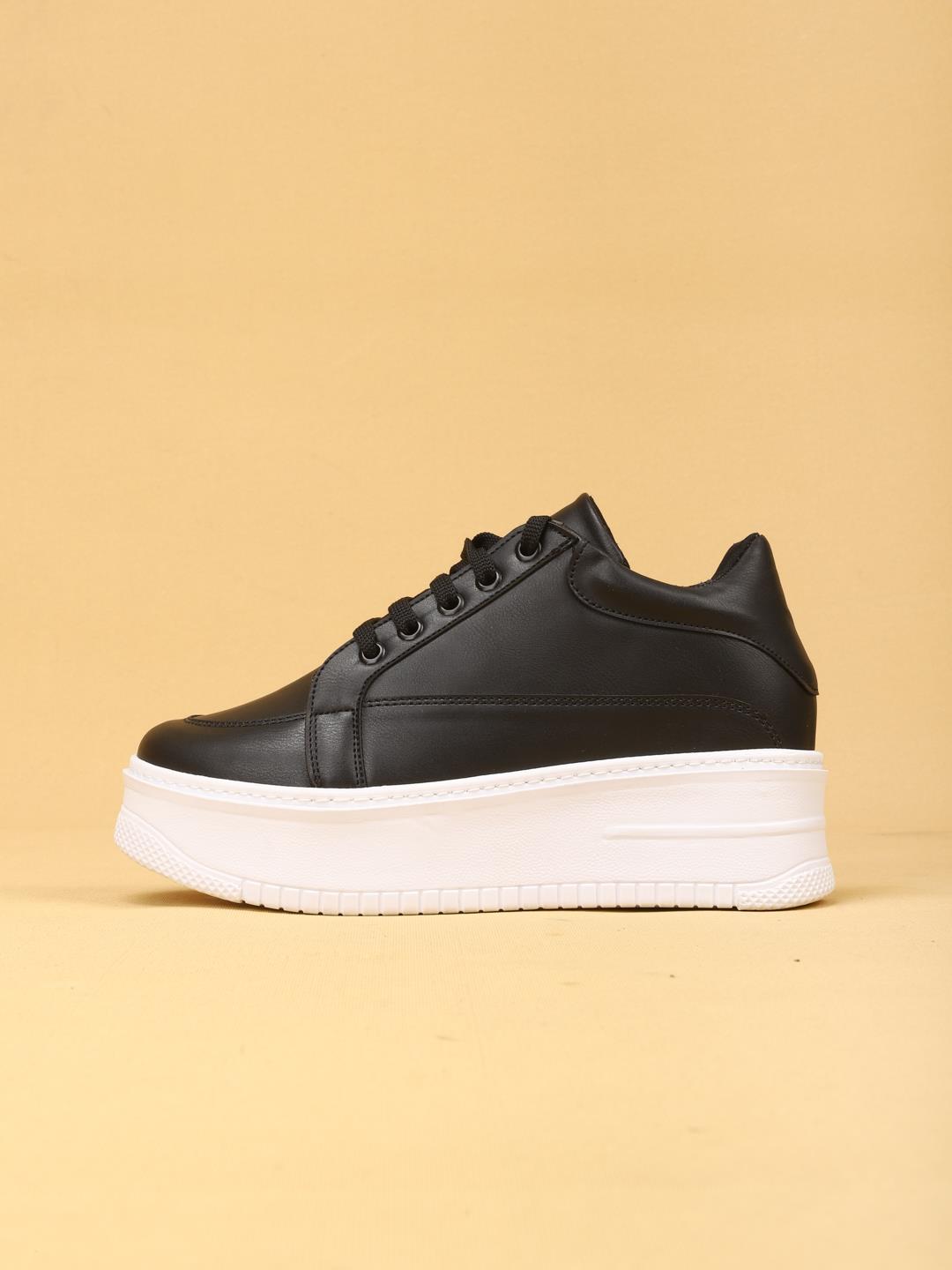 vektro Yüksek Tabanlı Şık ve Rahat Günlük Kadın Kalın Taban Siyah Sneaker