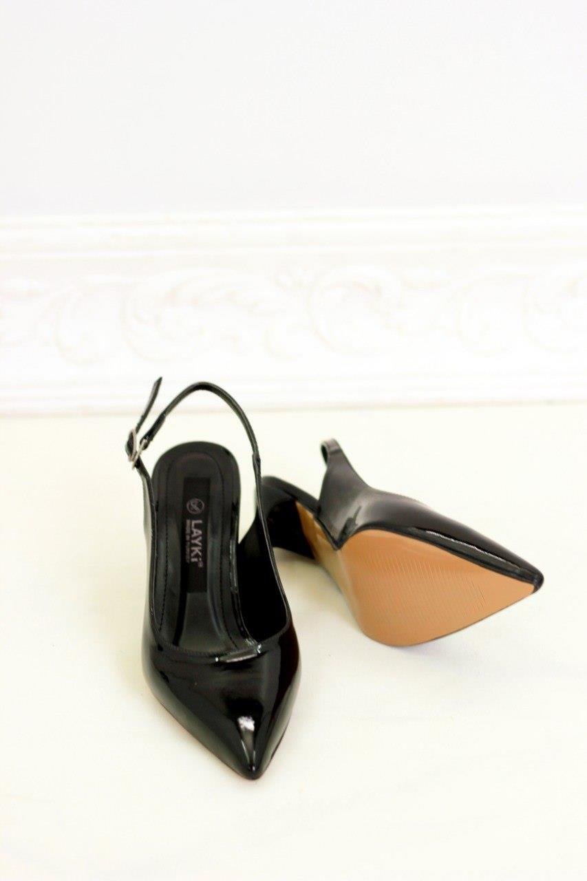 Evolian Siyah Renkli Parlak Kadın topuklu Ayakkabı