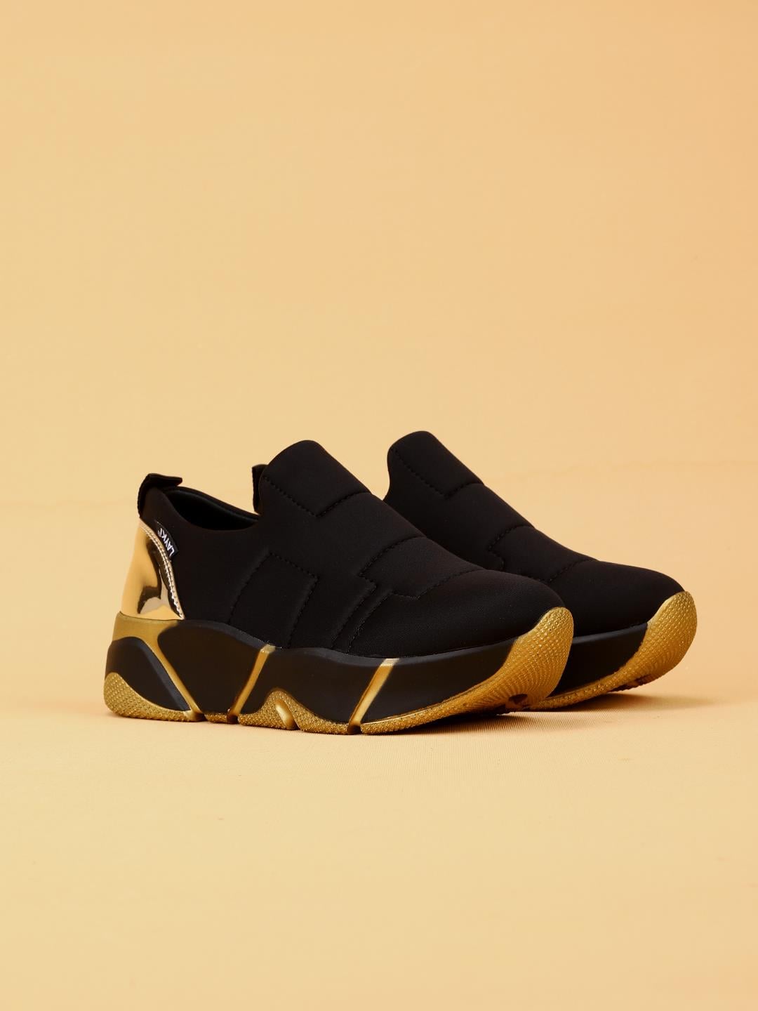 Lussi Siyah - Gold Renkli Taban Paraşüt Kumaş Lux Kadın Spor Ayakkabı 