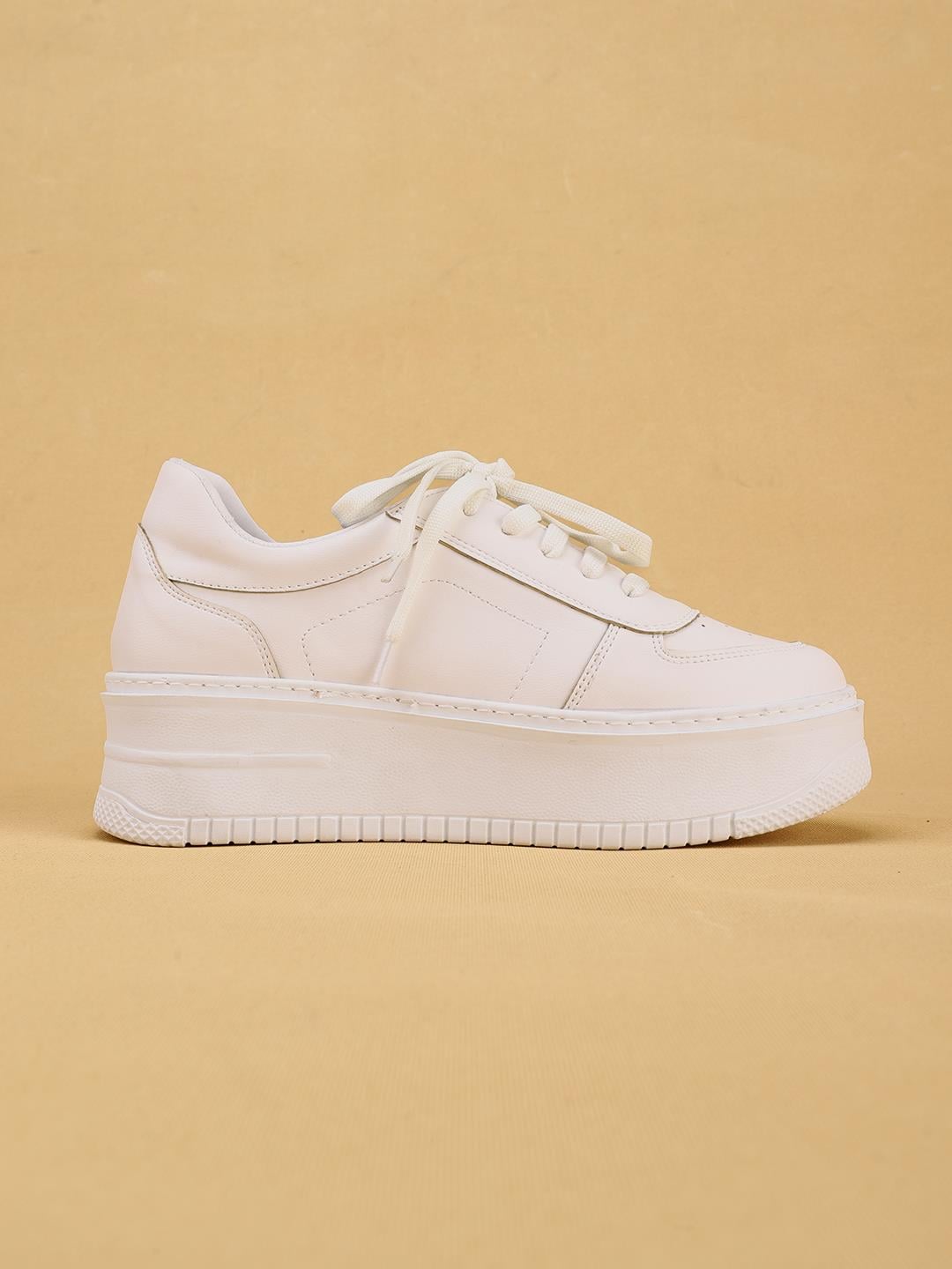 SKAYA Yüksek Tabanlı Şık ve Rahat Günlük Kadın Kalın Taban Beyaz Sneaker
