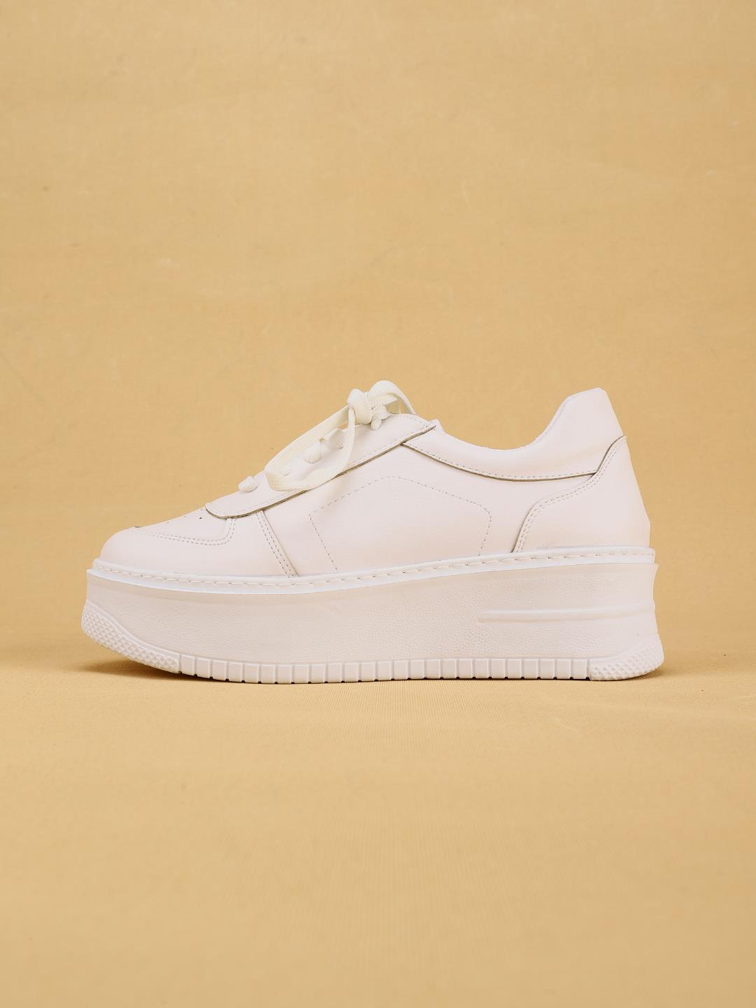 SKAYA Yüksek Tabanlı Şık ve Rahat Günlük Kadın Kalın Taban Beyaz Sneaker