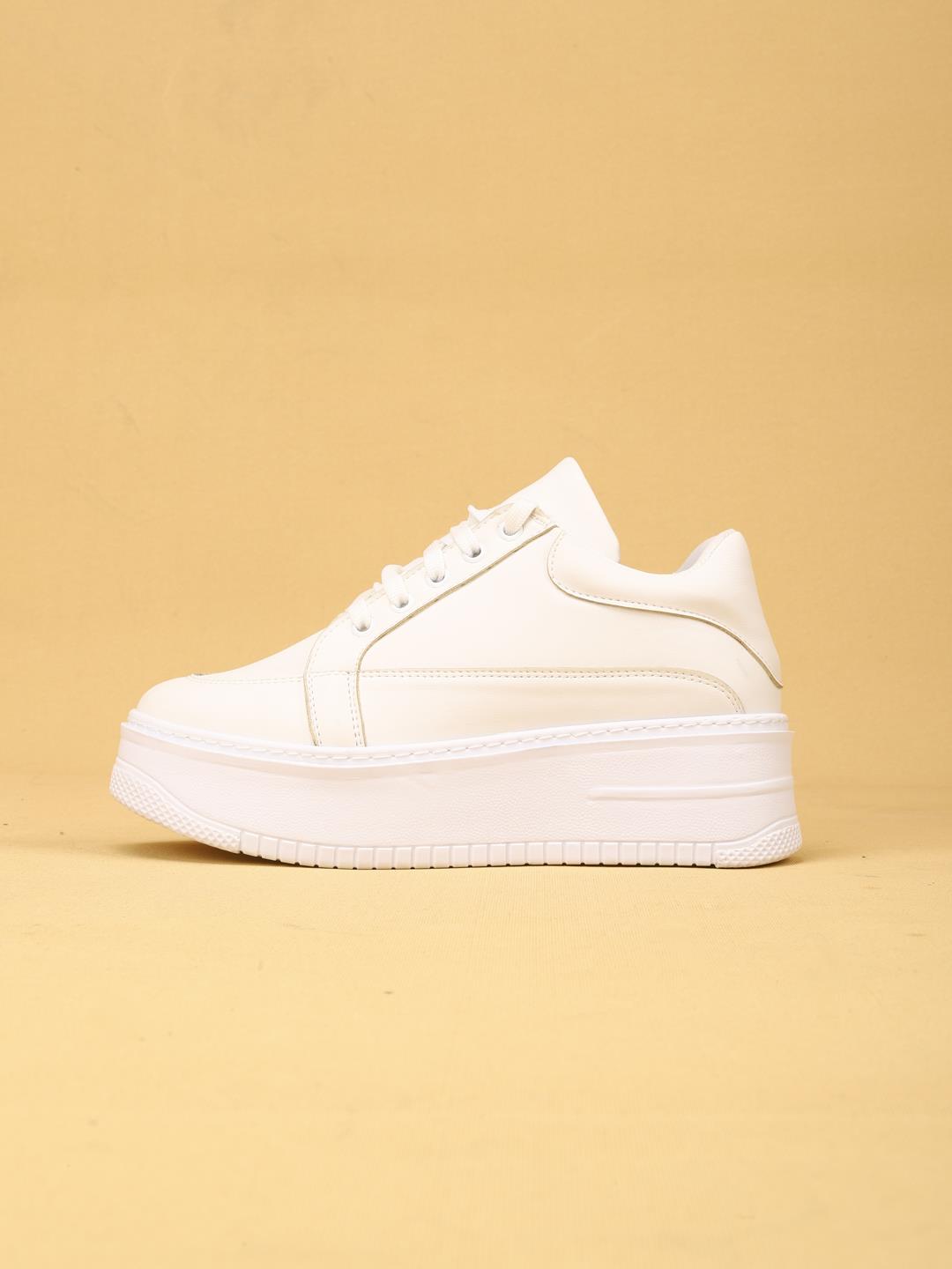 vektro Yüksek Tabanlı Şık ve Rahat Günlük Kadın Kalın Taban Beyaz Sneaker