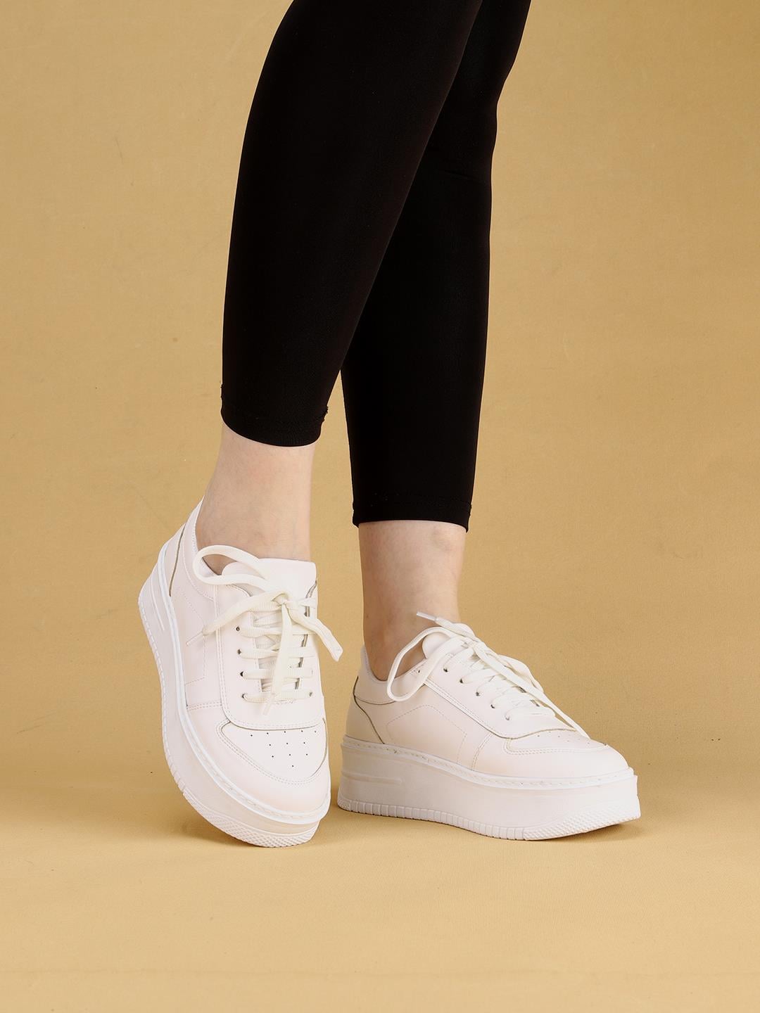 SKAYA Yüksek Tabanlı Şık ve Rahat Günlük Kadın Kalın Taban Beyaz Sneaker