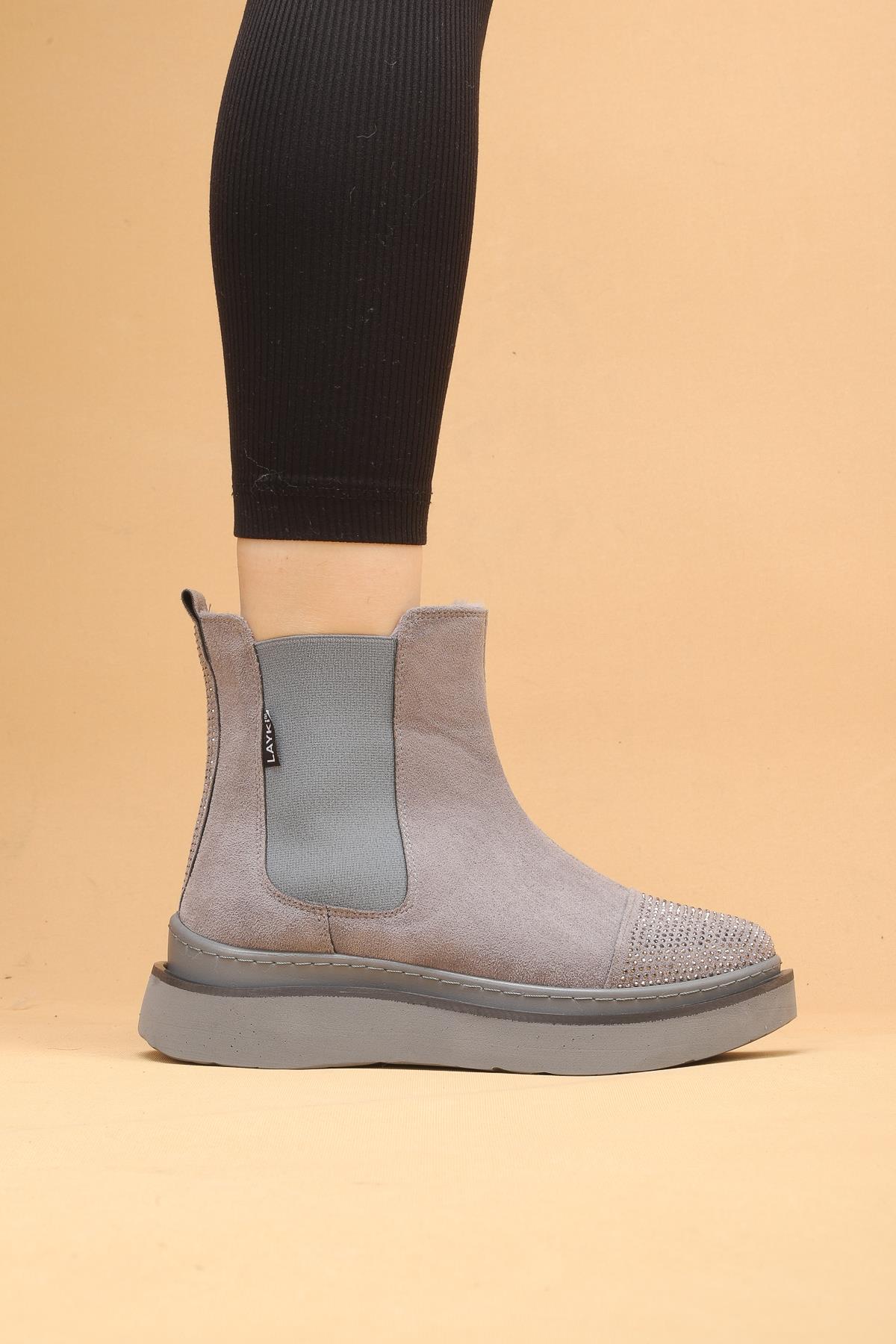 Pierra Kadın Gri Renkli Slip-On Süet Bot