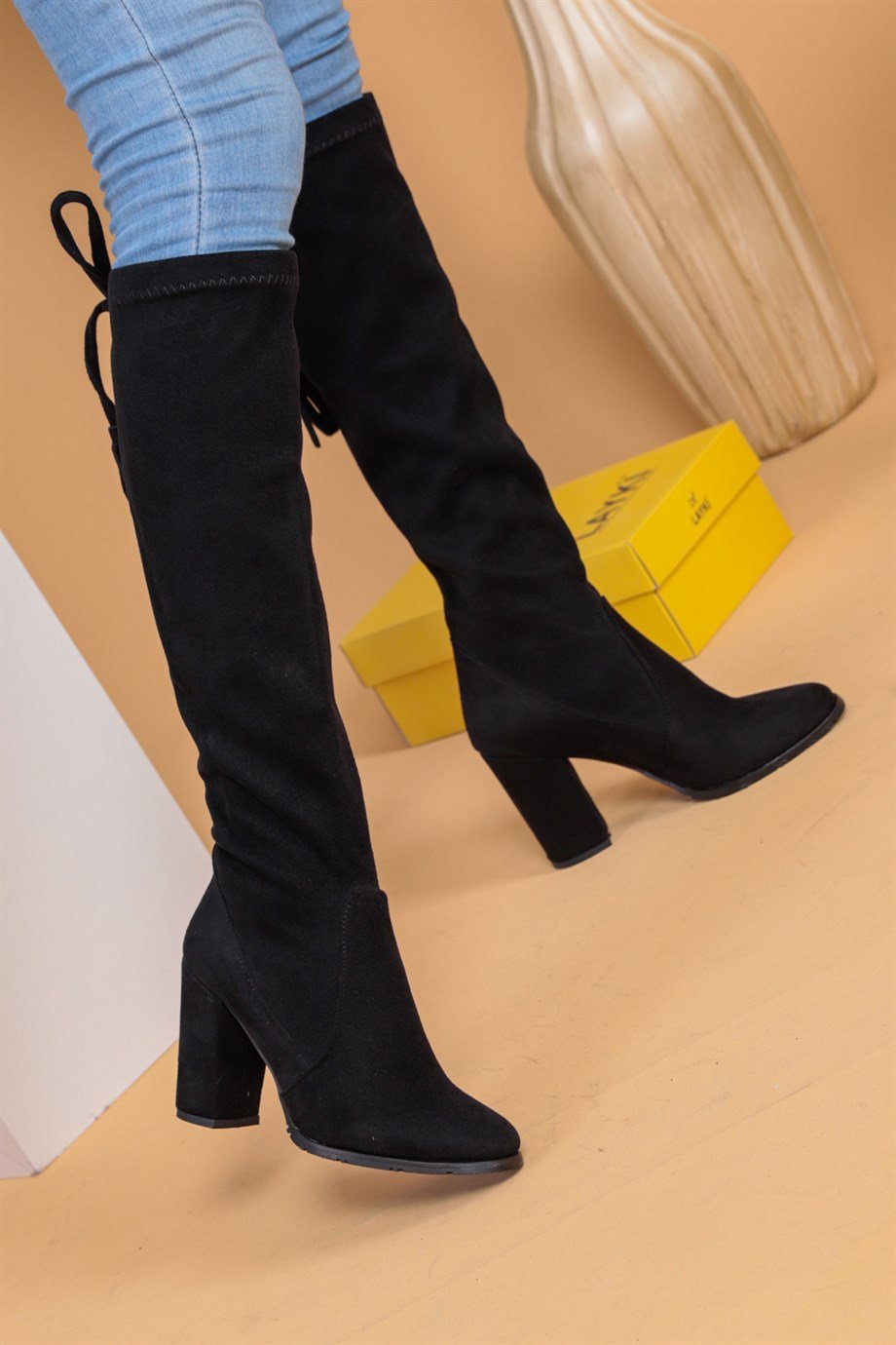 Alania Süet Siyah Renk Uzun Çizme