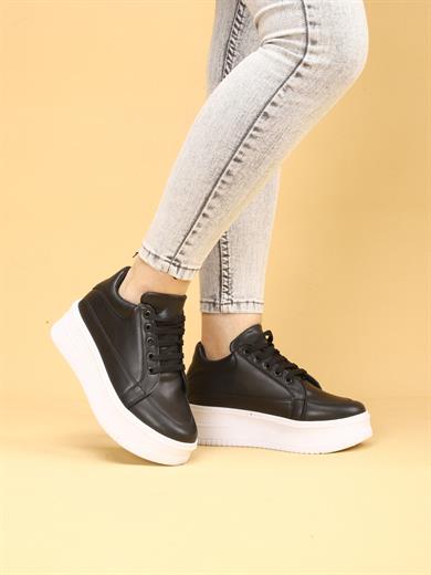 vektro Yüksek Tabanlı Şık ve Rahat Günlük Kadın Kalın Taban Siyah Sneaker