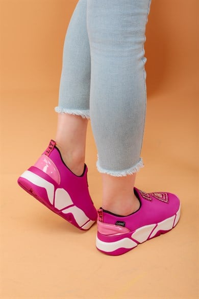 İmmobile Fuşya Renkli Önü Parlak Taşlı Paraşüt Kumaş Lux Kadın Spor Ayakkabı 