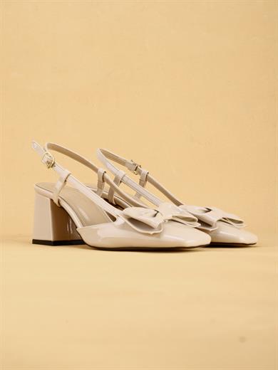LUNARA Kadın Krem Rugan Topuklu Slingback Ayakkabı Fiyonklu