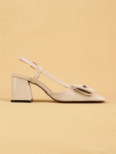 LUNARA Kadın Krem Rugan Topuklu Slingback Ayakkabı Fiyonklu