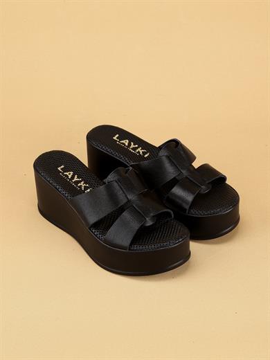 SOLENA Konforlu Yazlık Model Kadın Hakiki Deri Dolgu Topuk Terlik 