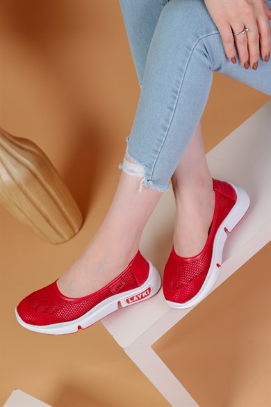 Milano Kırmızı Renkli Lux Lazer Kesimli Kadın Yazlık Spor Ayakkabı 