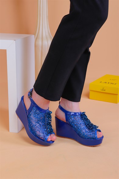 Bross Mavi Renk Taşlı Bayan Sandalet