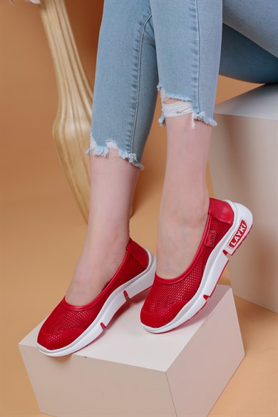 Milano Kırmızı Renkli Lux Lazer Kesimli Kadın Yazlık Spor Ayakkabı 