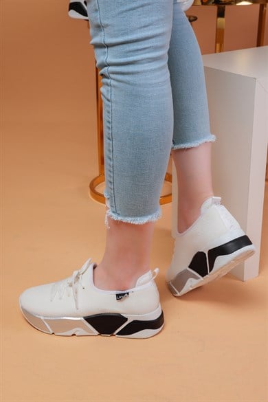 Popi Beyaz Siyah Renkli Bayan Spor Ayakkabı