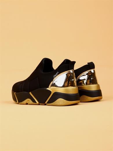 Lussi Siyah - Gold Renkli Taban Paraşüt Kumaş Lux Kadın Spor Ayakkabı 
