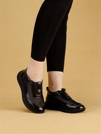 GlossAir Kadın Siyah Rugan Spor Ayakkabı