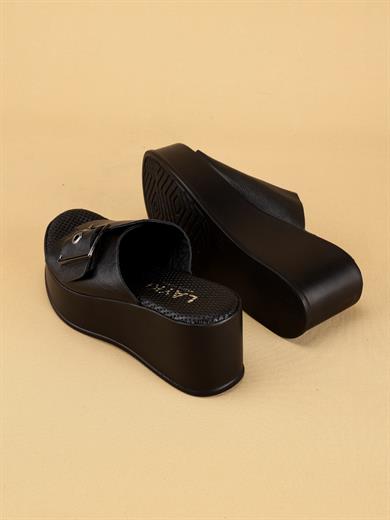 SERVY Tokalı Siyah Platform Topuk Kadın Terlik