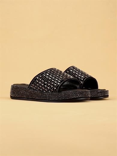 LAYKLY Taş Detaylı Parlak Yazlık Model  Platform Kadın platin terlik