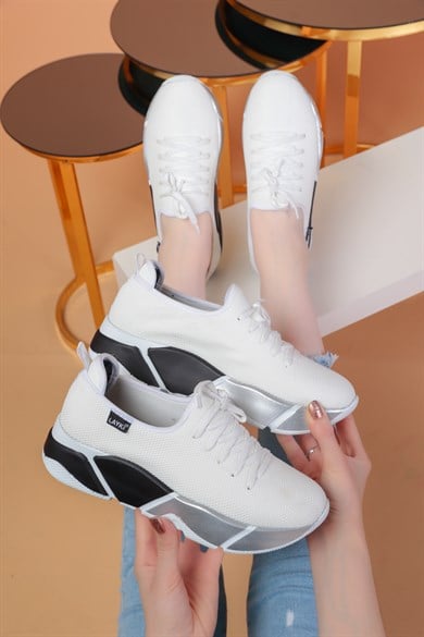 Popi Beyaz Siyah Renkli Bayan Spor Ayakkabı