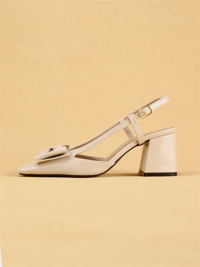 LUNARA Kadın Krem Rugan Topuklu Slingback Ayakkabı Fiyonklu
