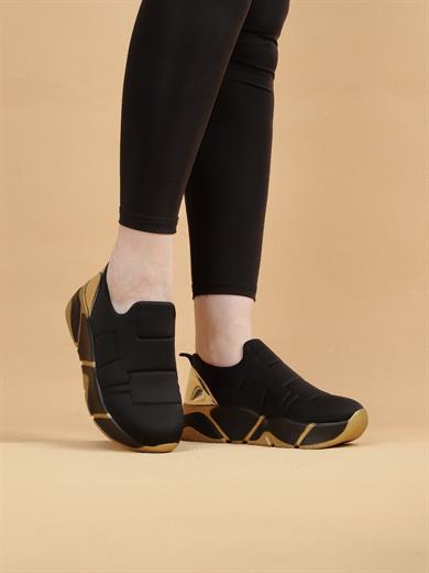 Lussi Siyah - Gold Renkli Taban Paraşüt Kumaş Lux Kadın Spor Ayakkabı 