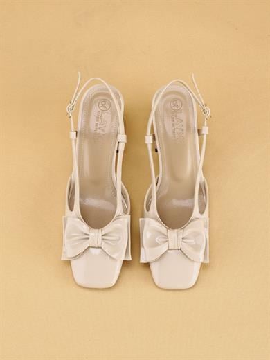 LUNARA Kadın Krem Rugan Topuklu Slingback Ayakkabı Fiyonklu