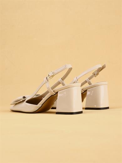 LUNARA Kadın Krem Rugan Topuklu Slingback Ayakkabı Fiyonklu