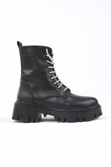 Testa Siyah Renkli Taşlı Bağcıklı Kadın Bot