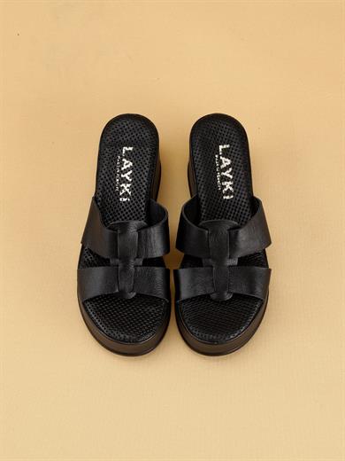 SOLENA Konforlu Yazlık Model Kadın Hakiki Deri Dolgu Topuk Terlik 