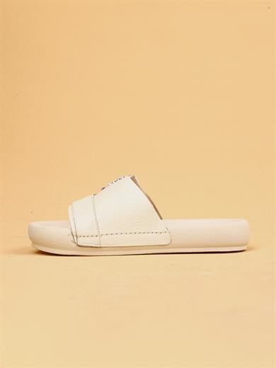 Vera Bej Renkli Hakiki Deri Tokalı Kalın Taban Lüx Terlik