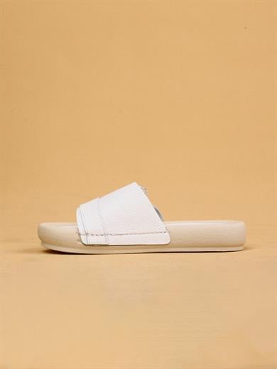 Vera Beyaz Renkli Hakiki Deri Tokalı Kalın Taban Lüx Terlik