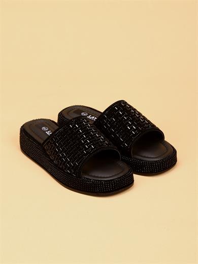 LAYKLY Taş Detaylı Parlak Yazlık Model  Platform Kadın SiyahTerlik 