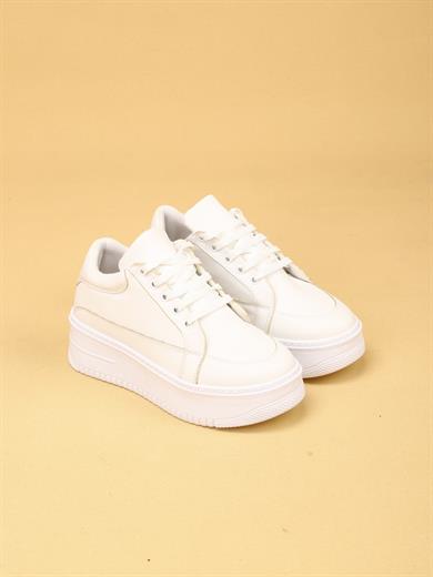 vektro Yüksek Tabanlı Şık ve Rahat Günlük Kadın Kalın Taban Beyaz Sneaker