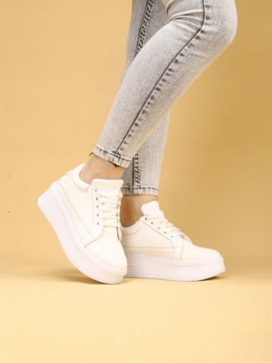 vektro Yüksek Tabanlı Şık ve Rahat Günlük Kadın Kalın Taban Beyaz Sneaker