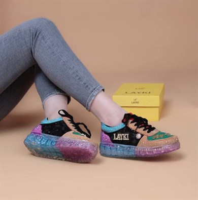 Astra Taşlı Desenli Şeffaf Taban Renkli Kadın Sneaker