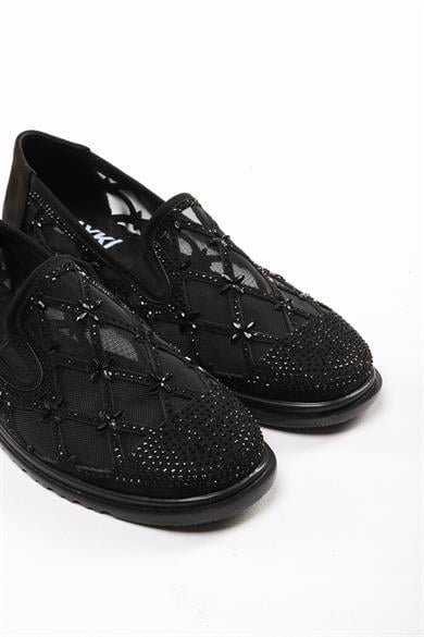 Francis Siyah Renkli Taş Detaylı Kadın Günlük Klasik Ayakkabı