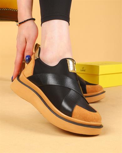 Nesica Siyah Ve Taba Renkli Lastikli Paraşüt Kumaş Yürüyüş Ayakkabısı