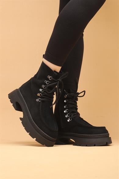 Seria Siyah Renkli Fermuarlı Süet Kadın Bot