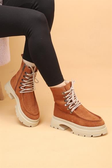 Seria Taba Renkli Fermuarlı Süet Kadın Bot