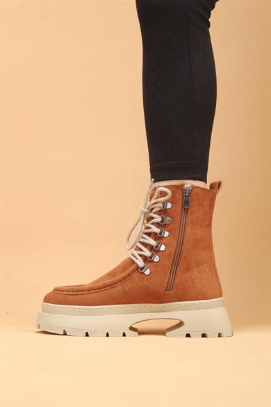 Seria Taba Renkli Fermuarlı Süet Kadın Bot