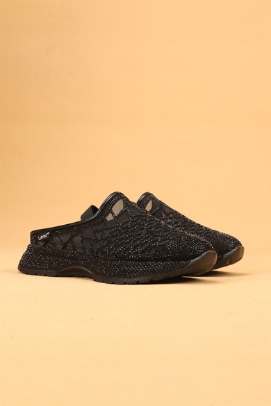 Siora Siyah Renkli Taşlı Desenli Ortopedik Taban Yazlık Lüx Sandalet