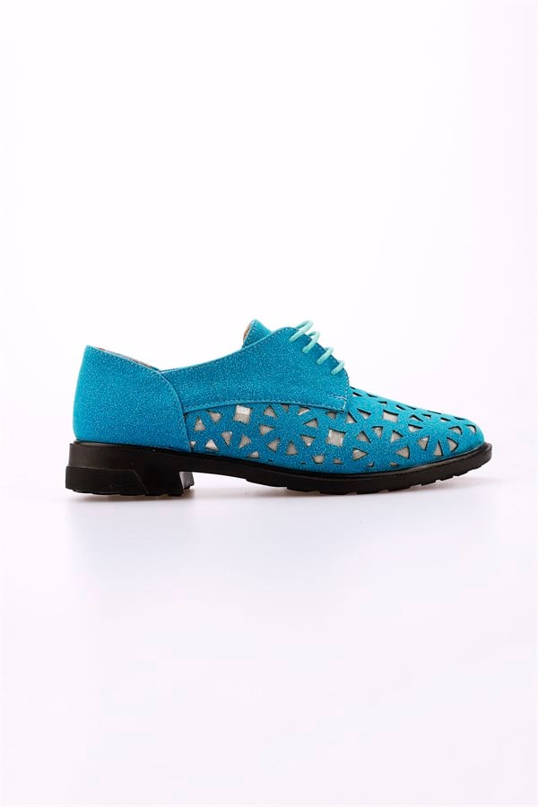 Daniel Turkuaz Renkli Lazer Kesim Rahat Taban Lux Kısa Taban Kadın Oxford Ayakkabı 