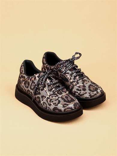 Nara Leopar Desenli Taşlı Kadın Siyah  Yürüyüş Ayakkabı